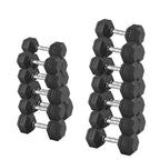 Set of black hexagonal dumbbells on a white background