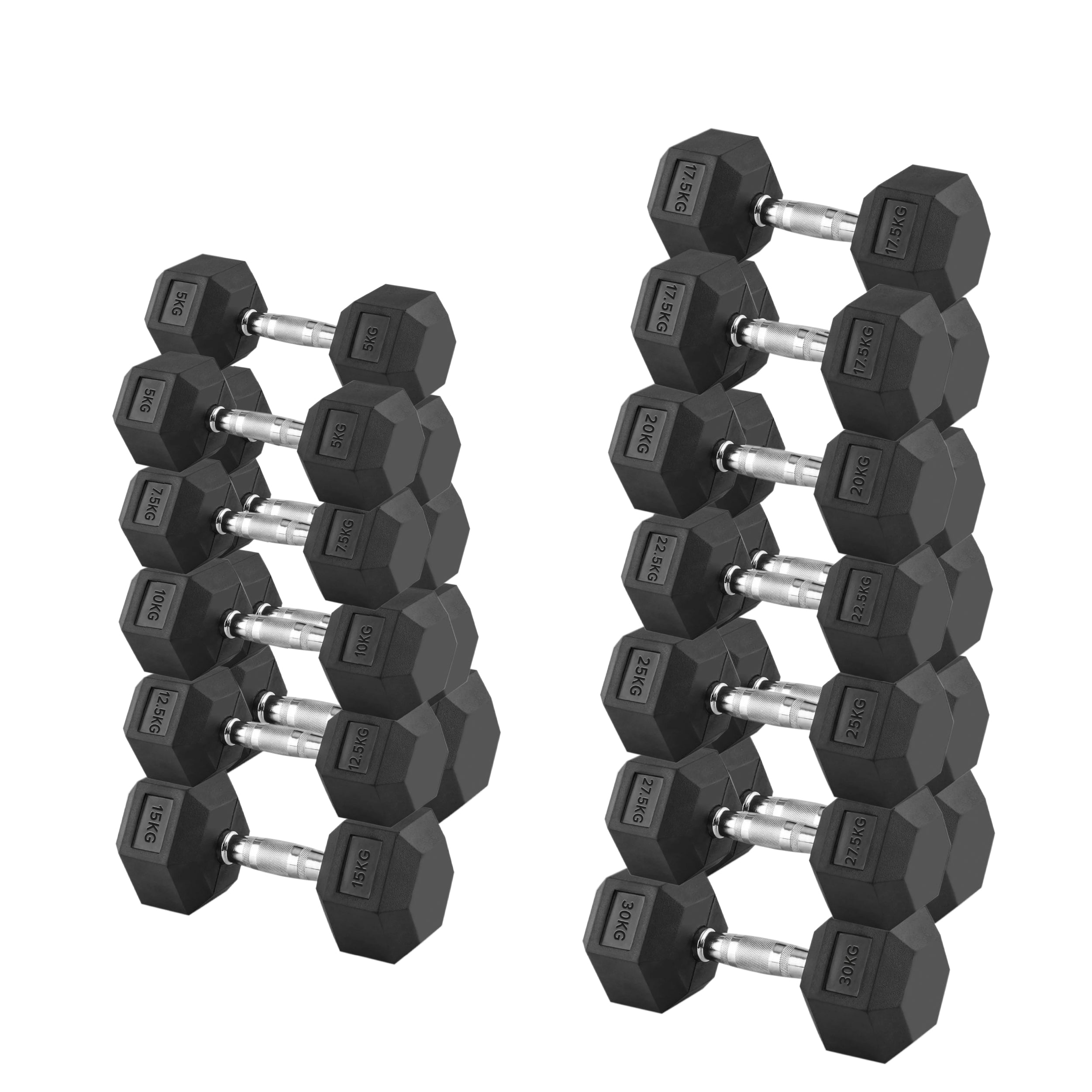 Complete Hex Dumbbell Set 2.5–30kg with 3-Layer Rack
