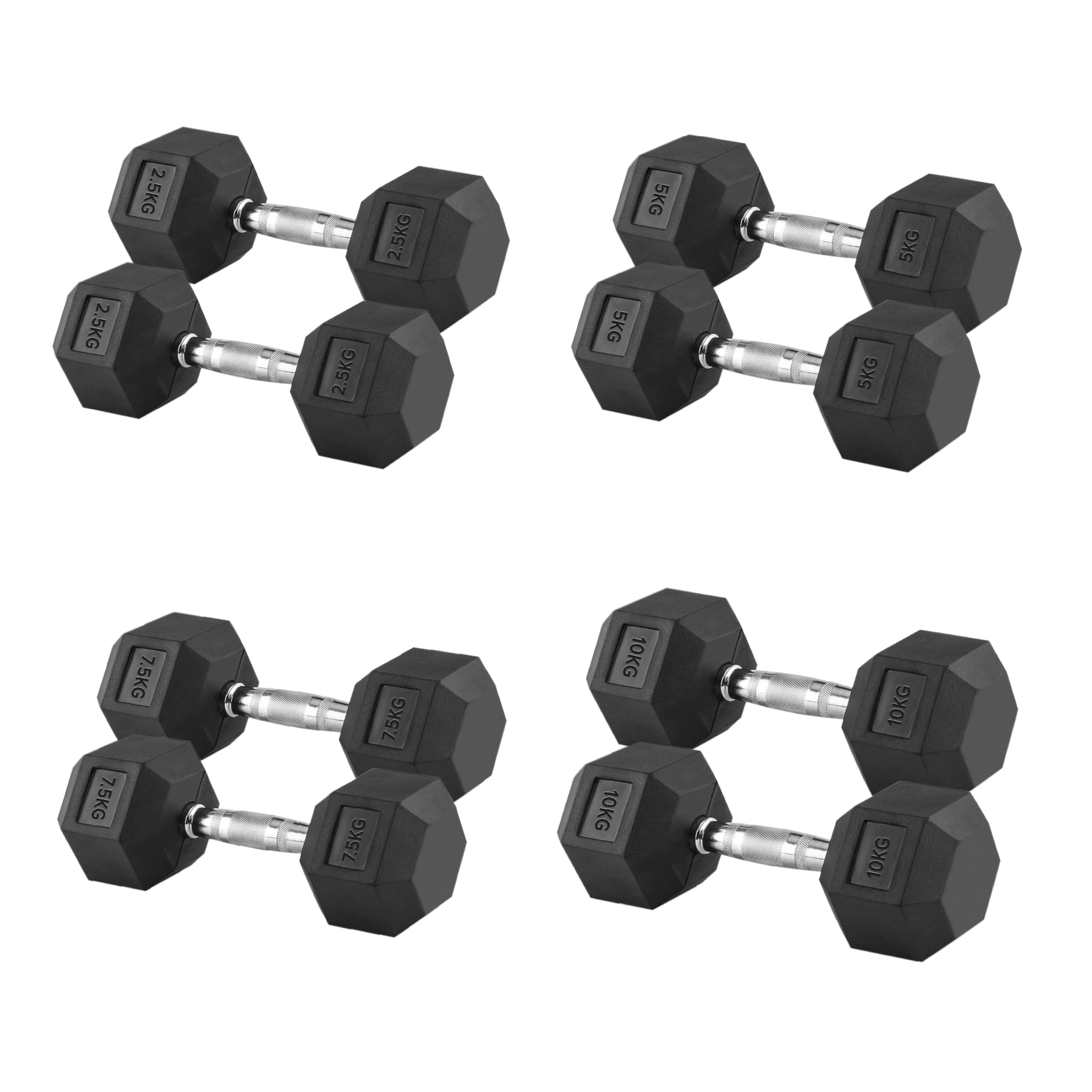 Premium Rubber-Coated Hex Dumbbells 2.5–10kg for Training