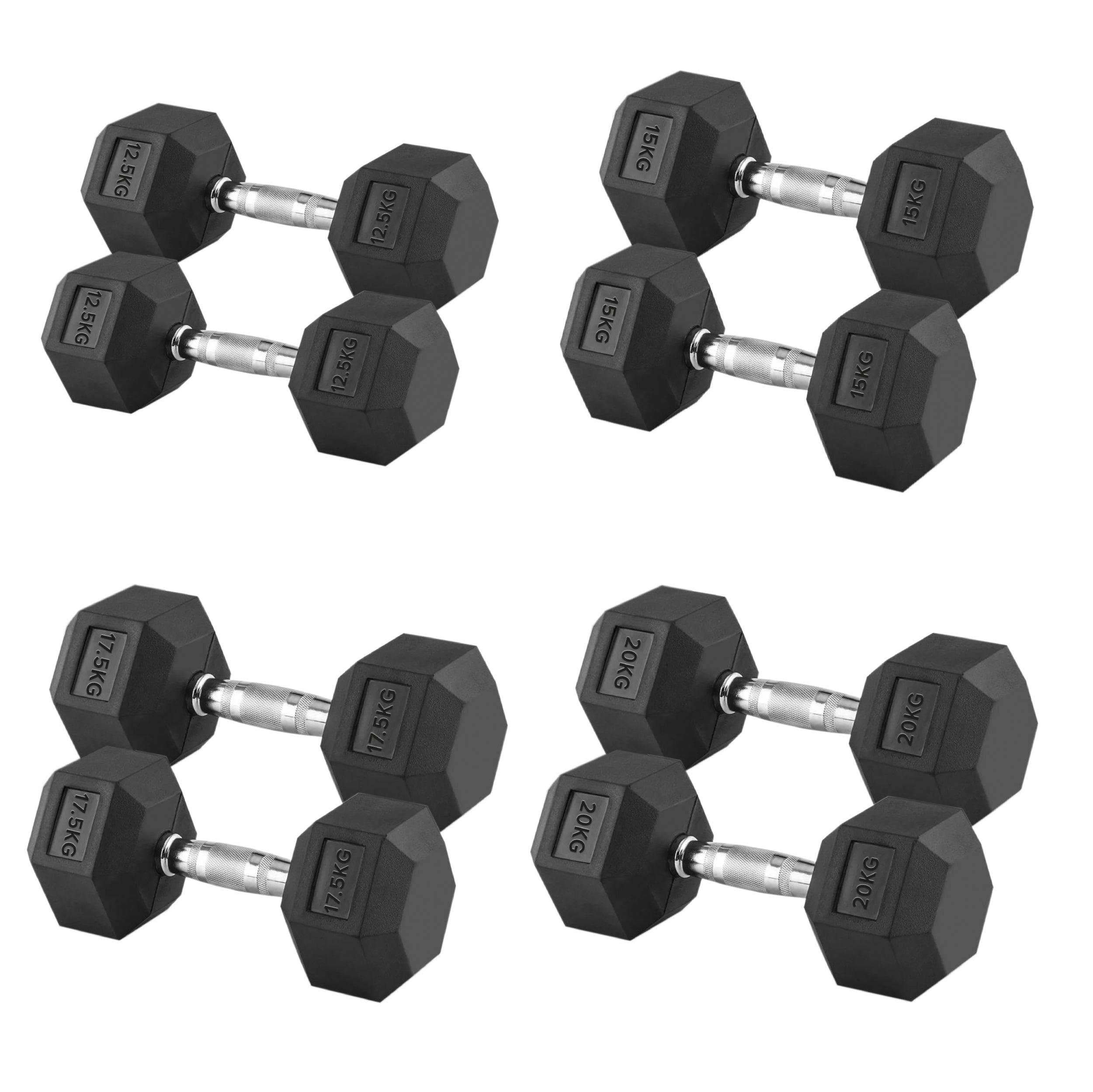 Premium Rubber-Coated Hex Dumbbells 12.5–20kg for Training