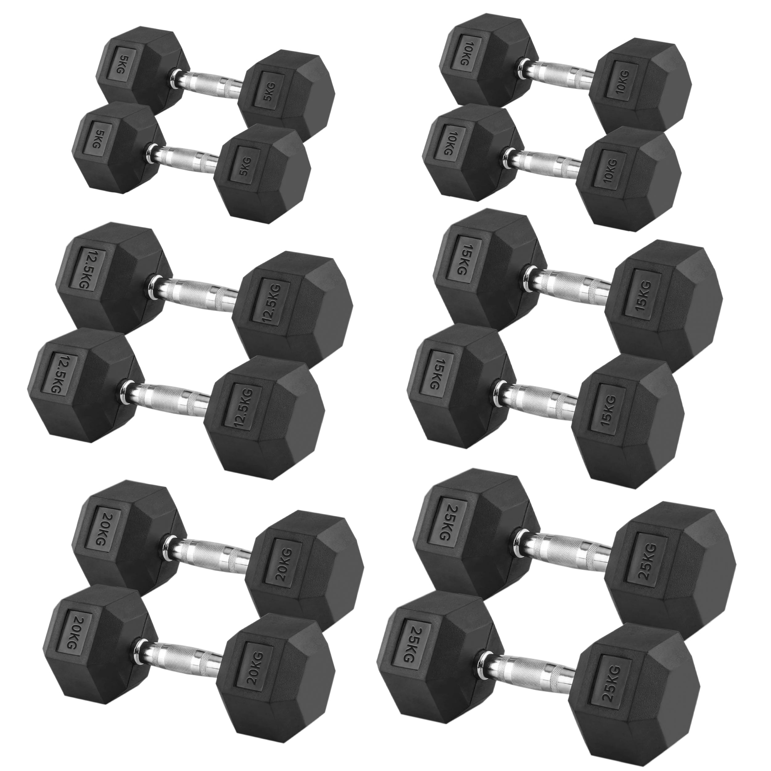 Premium Rubber-Coated Hex Dumbbells 5–25kg for Training