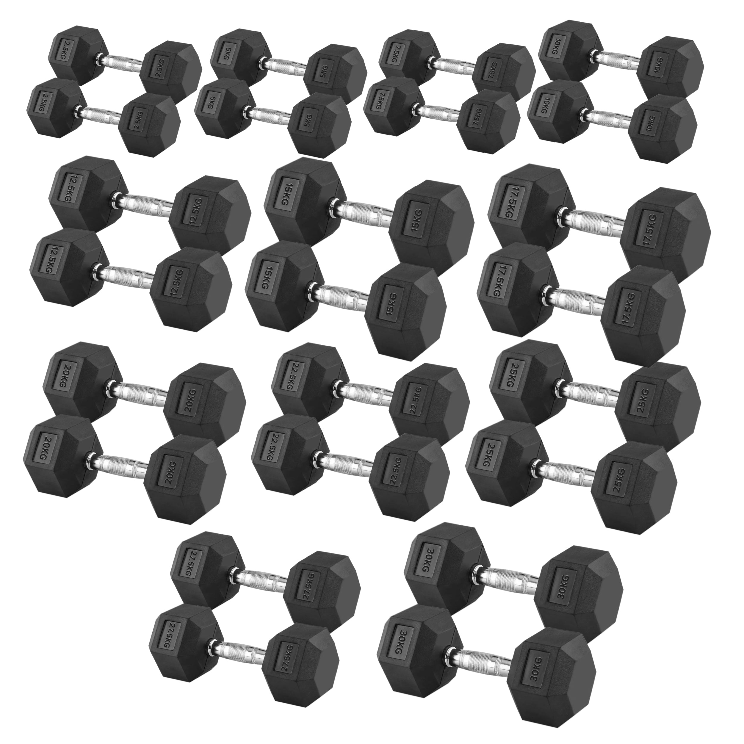 Premium Rubber-Coated Hex Dumbbells 2.5–30kg for Training