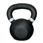 Black kettlebell with '20KG 44LB' marking on a white background