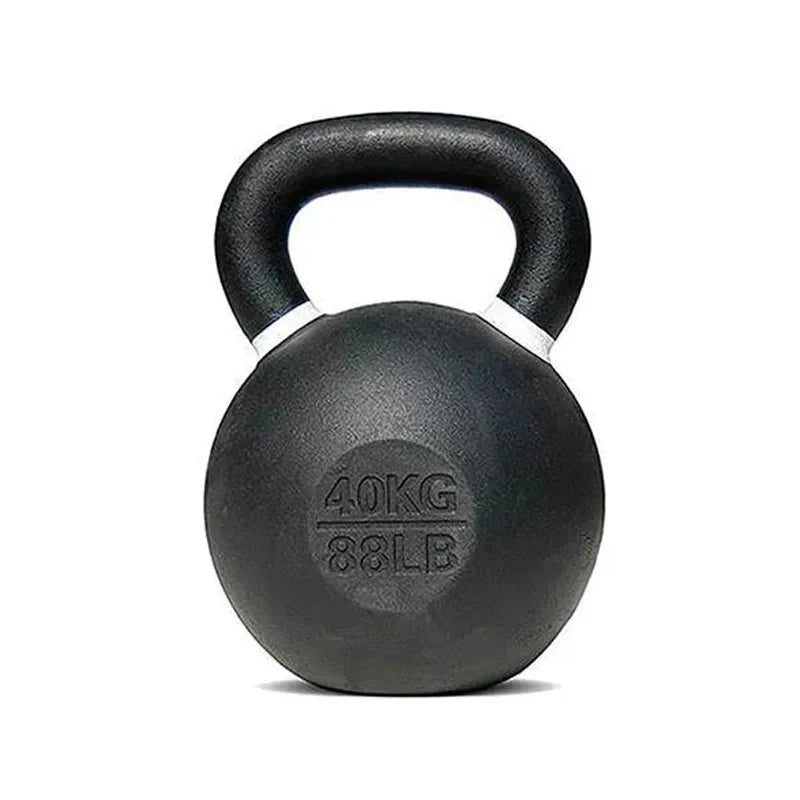 Black kettlebell with weight marking on a white background