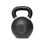 Black kettlebell with weight marking on a white background