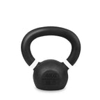 Black kettlebell with weight marking on a white background