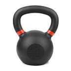 Black kettlebell with red accents on a white background