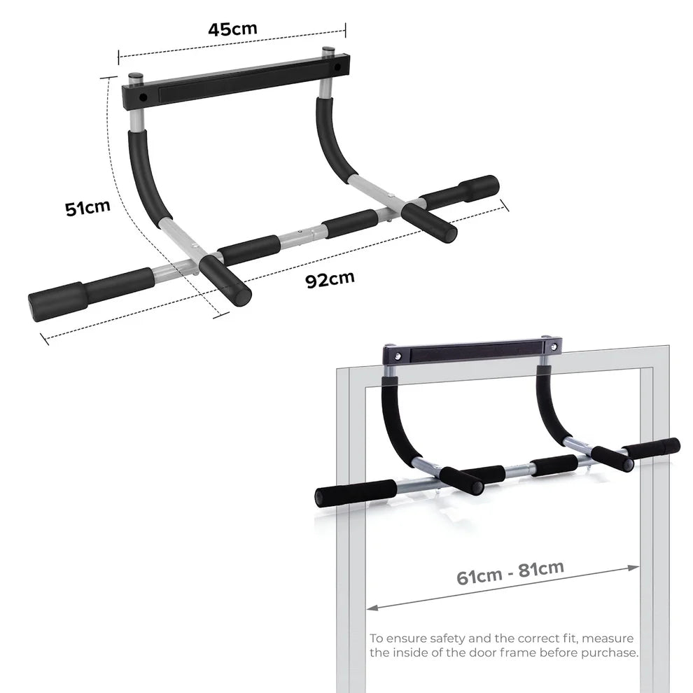 Dimensions of a pull-up bar with measurements labeled on a white background