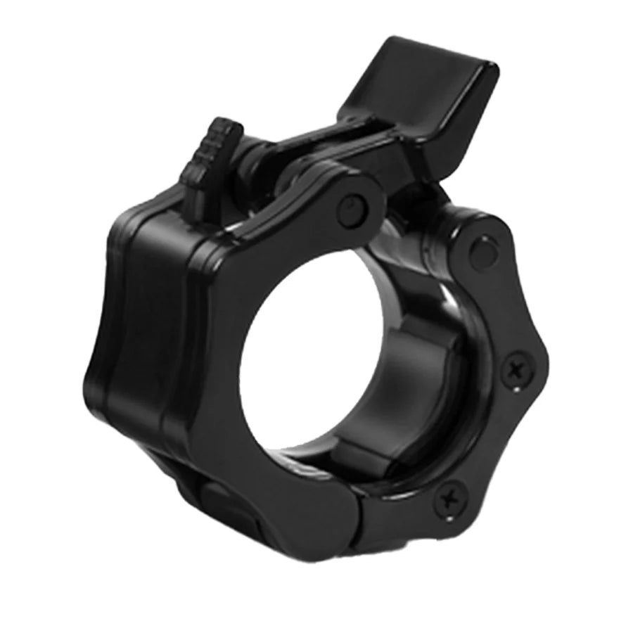 Black metal clamp on a white background