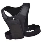 Black tactical vest with a pocket on a white background