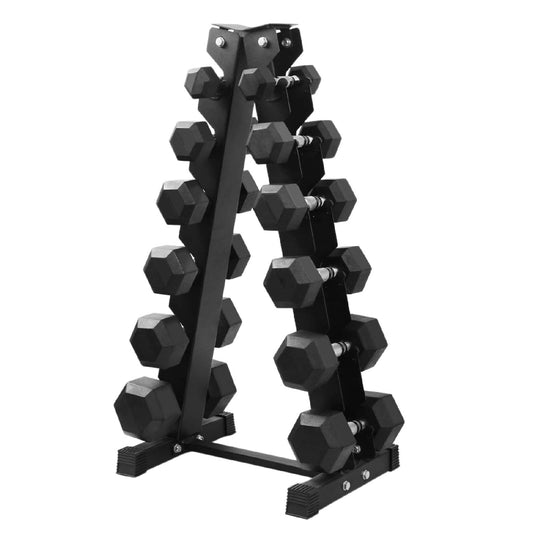 Complete Hex Dumbbell Set with 6-Tier Tree Rack System 2.5kg-30kg Rubber Coated Weights Anti-Roll Design for Home Gym Strength Training