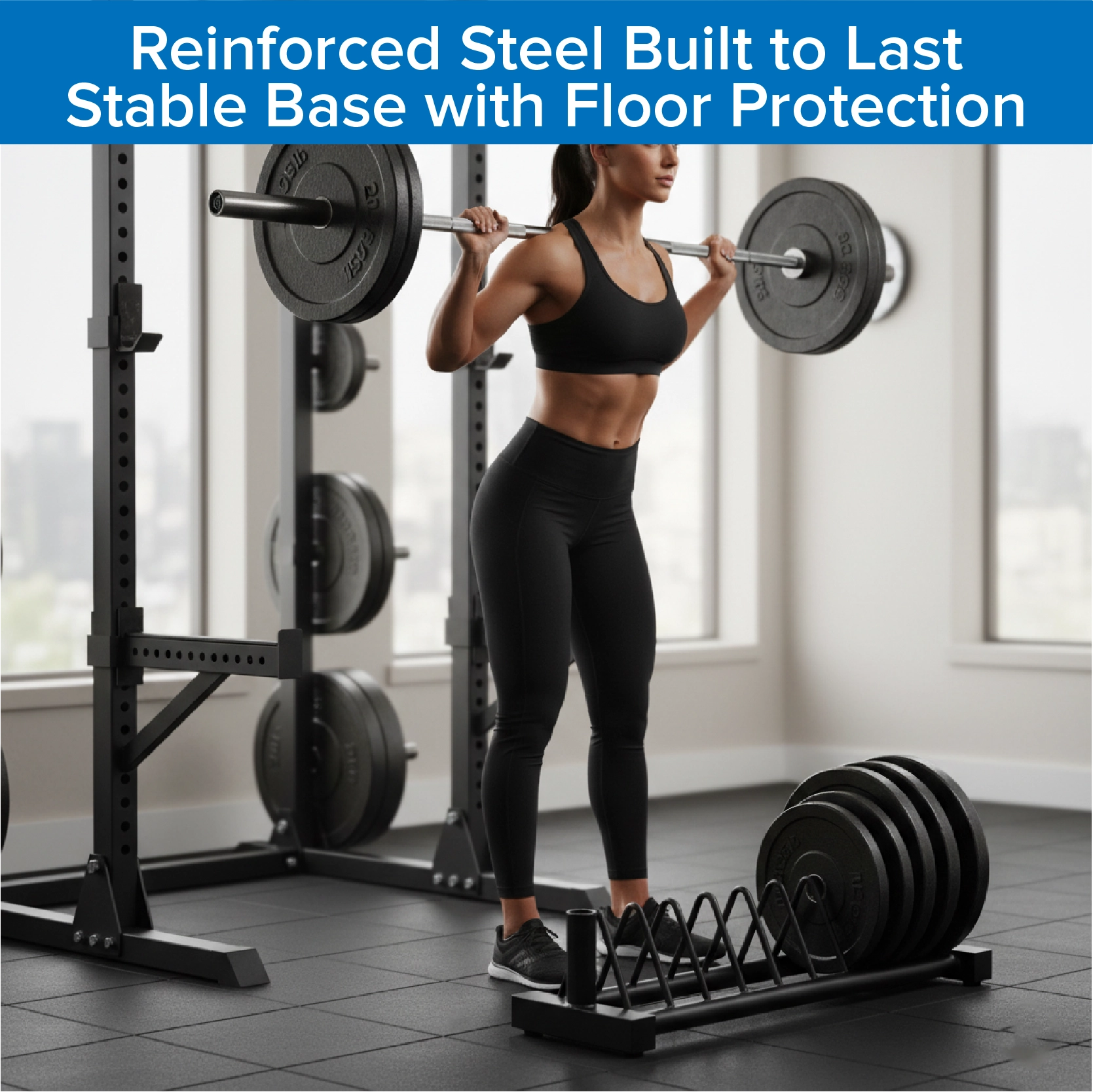 Horizontal Weight Plate Rack, Heavy-Duty Steel Olympic & Standard Plate Storage Holder