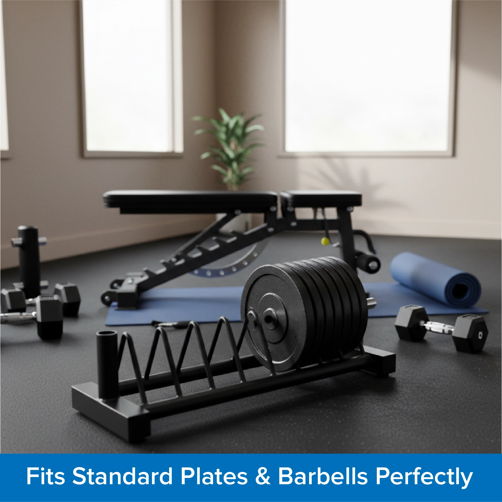 Horizontal Weight Plate Rack, Heavy-Duty Steel Olympic & Standard Plate Storage Holder