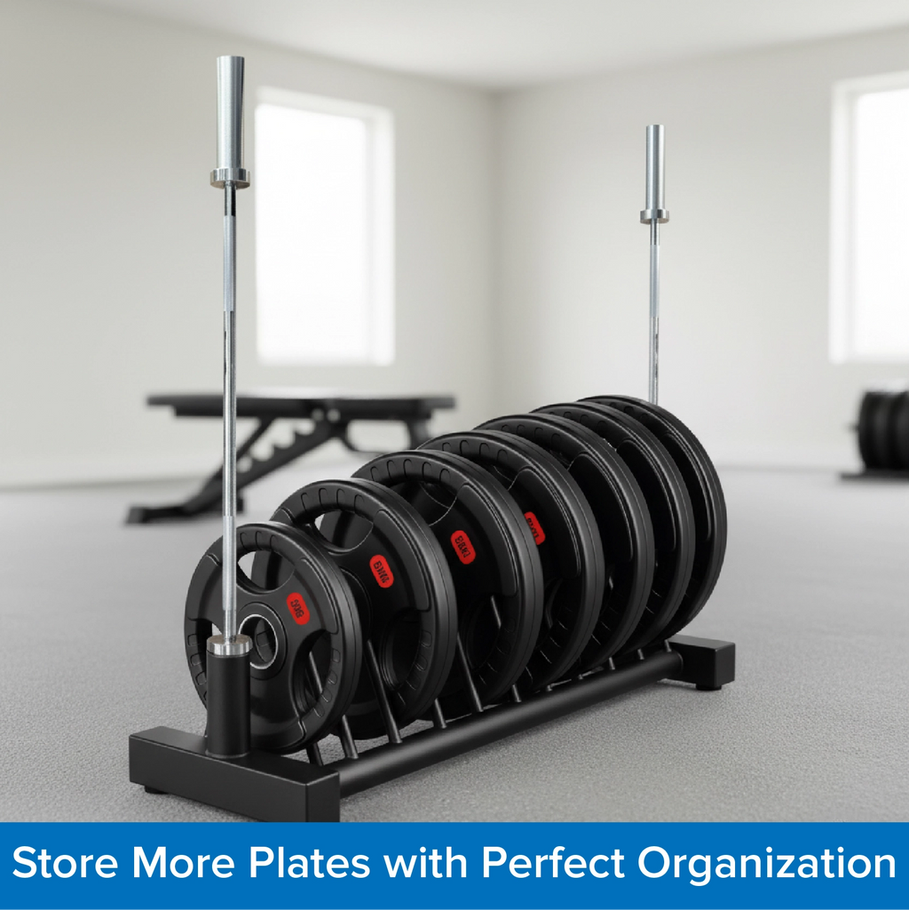 Horizontal Weight Plate Rack, Heavy-Duty Steel Olympic & Standard Plate Storage Holder