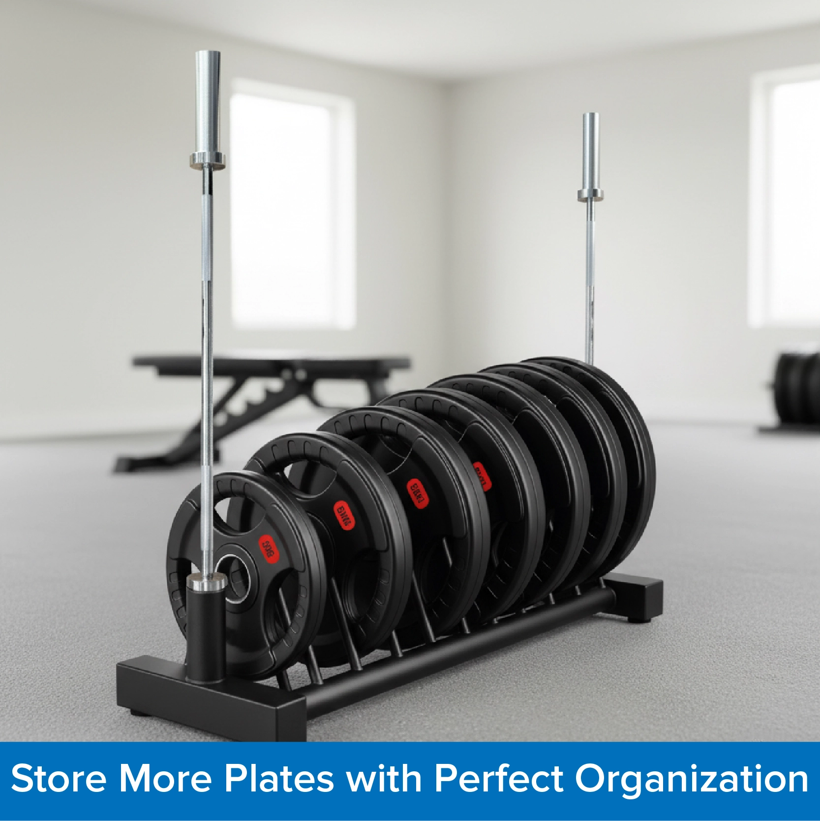 Horizontal Weight Plate Rack, Heavy-Duty Steel Olympic & Standard Plate Storage Holder