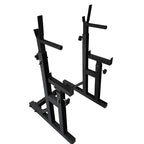 Black metal squat rack on a white background