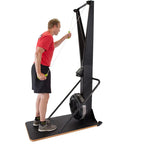 Man using a cable machine on a white background