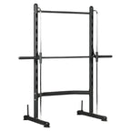 Black weightlifting rack on a white background