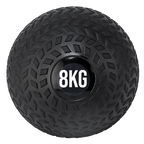 A black treaded slam ball with a textured grip and the weight '8KG' displayed on it.