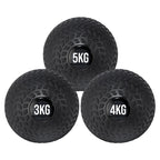 Three black weighted balls with 3kg, 4kg, and 5kg labels on a white background