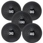 Set of black weighted balls with labeled weights on a white background