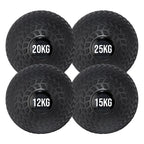 Four black dumbbells with weight markings on a white background