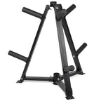 Black metal weight rack on a white background