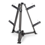Black metal weight rack on a white background