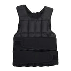 Adjustable weighted vest in black color with visible weight compartments.