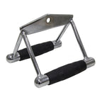 Metal exercise device with black handles on a white background