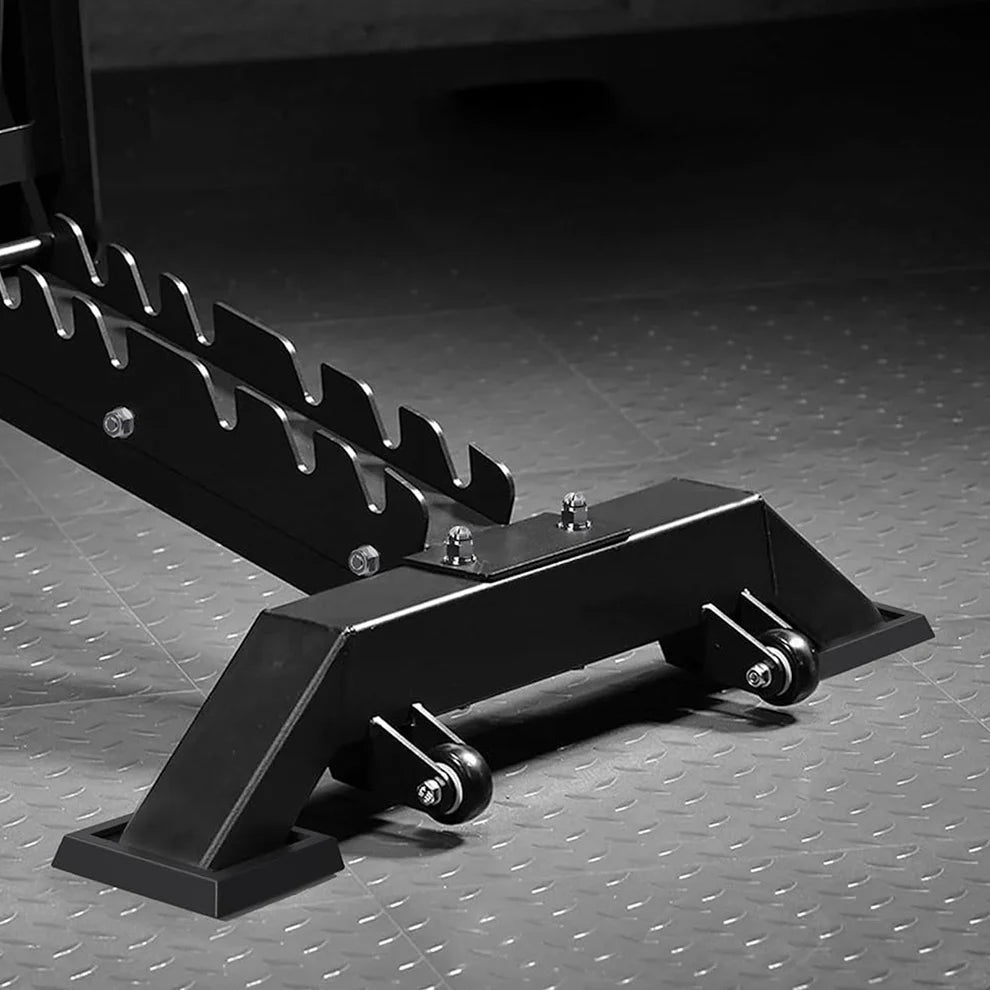 Black metal car jack stand on a textured gray surface