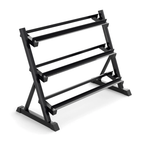 Black metal weight rack on a white background