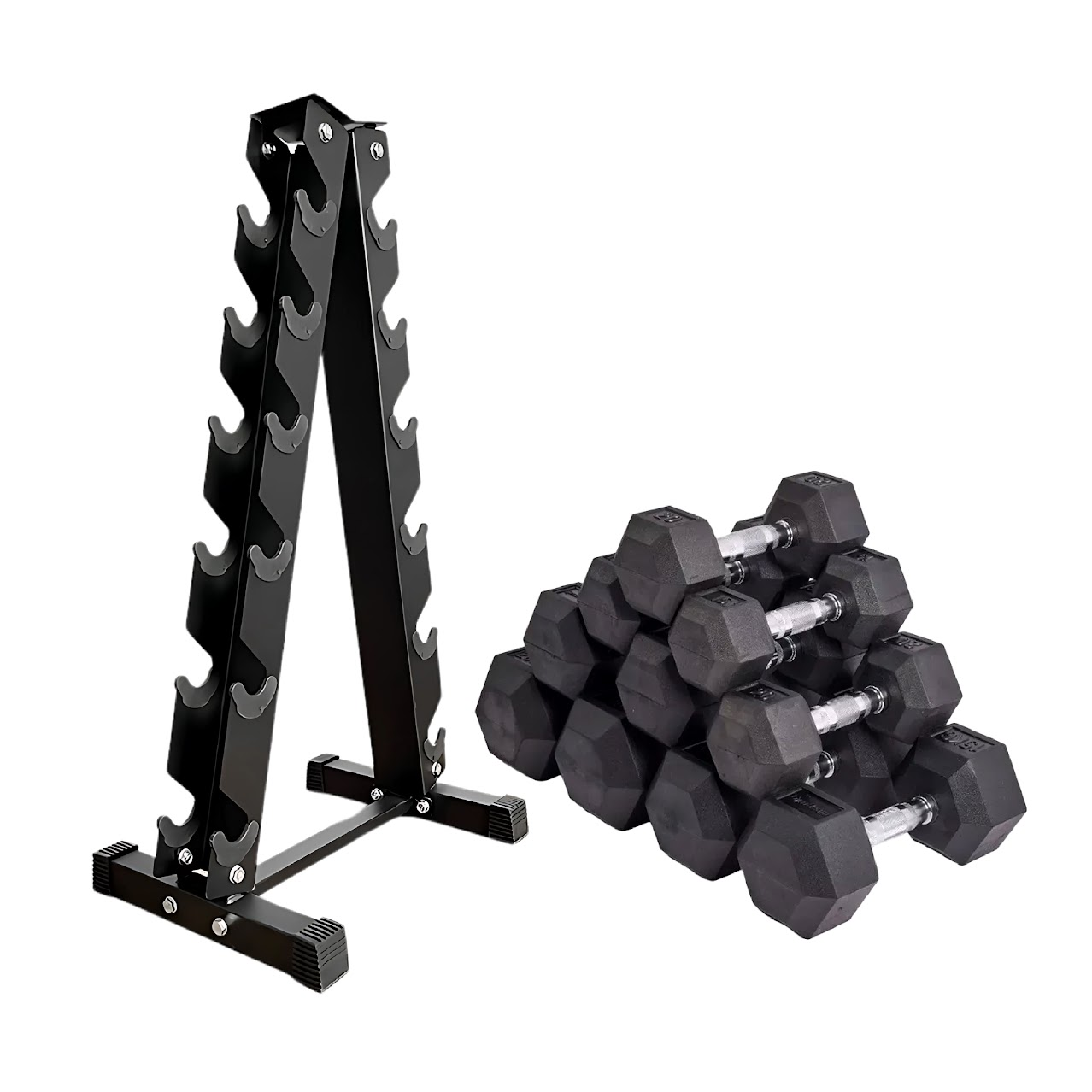 Hex Dumbbells 2.5–15kg Pair with A6 Rack