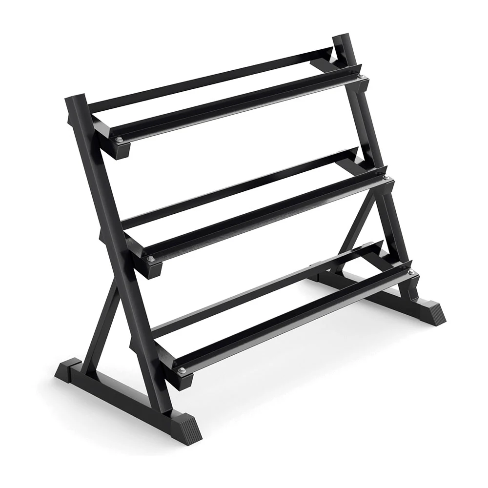 Black metal weight rack on a white background