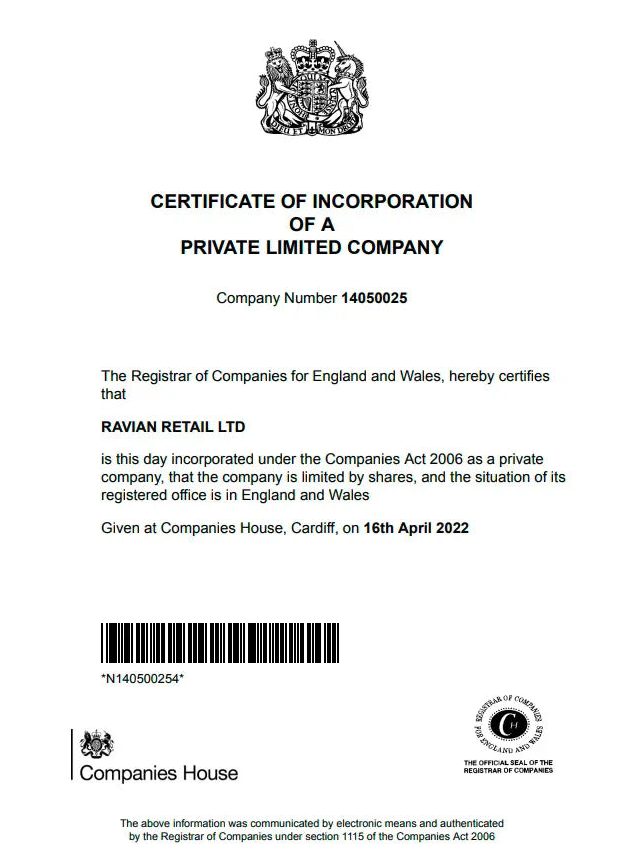 Certificate of Incorporation of a private limited company with official stamp and text.