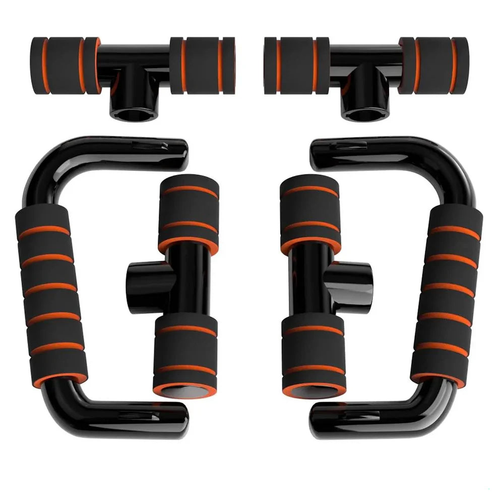 Black and orange exercise handles on a white background