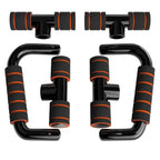 Black and orange exercise handles on a white background