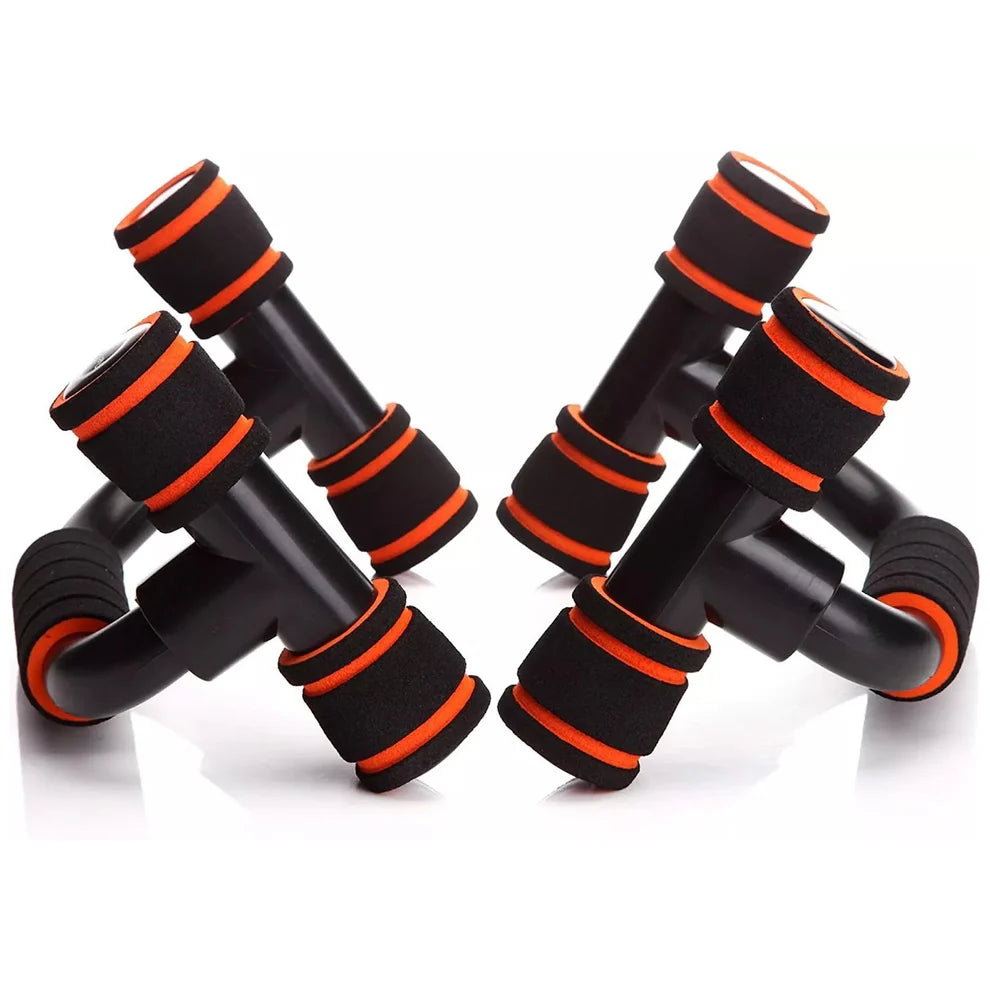 Pair of black and orange adjustable dumbbells on a white background