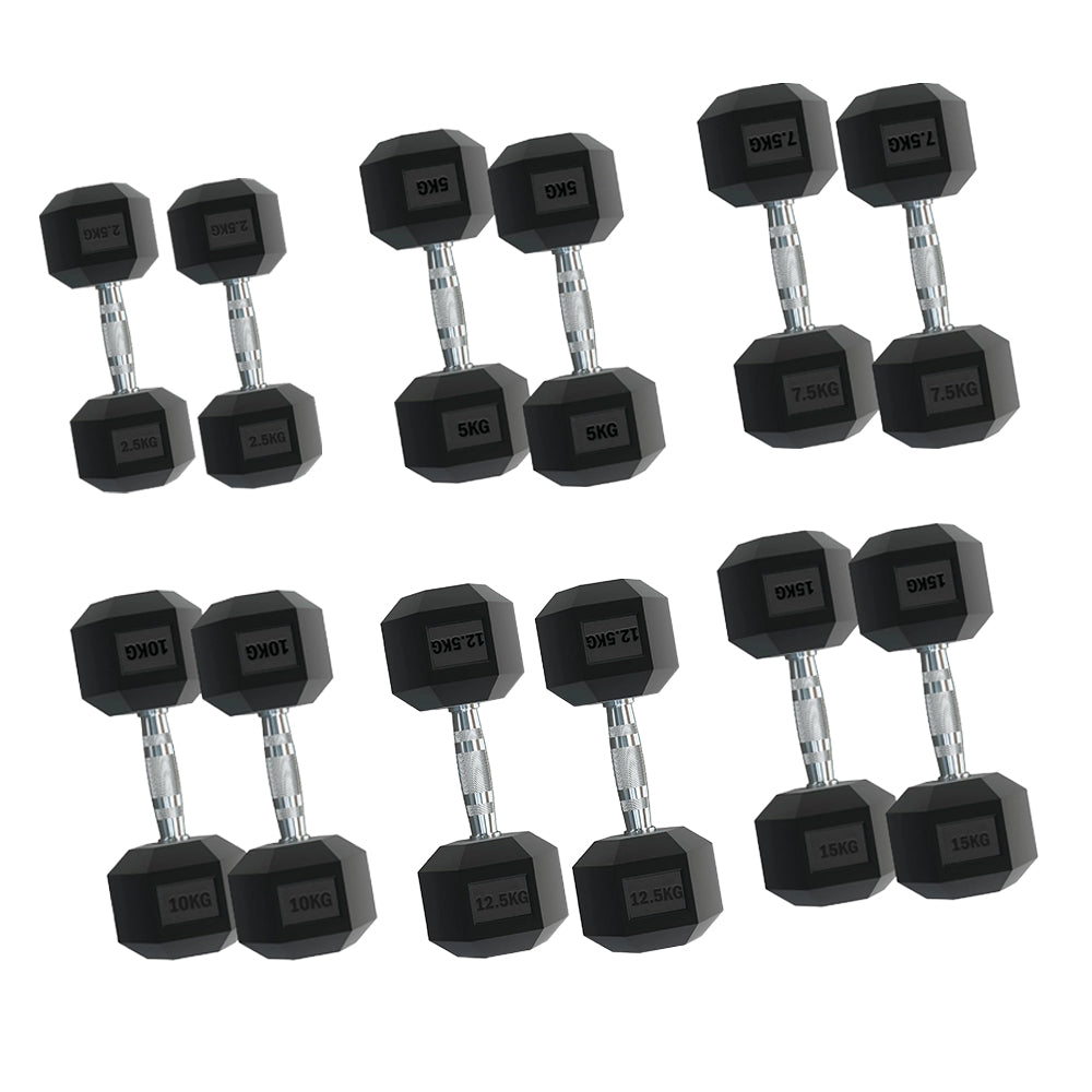 Hex Dumbbell Set 2.5–30kg with Rack