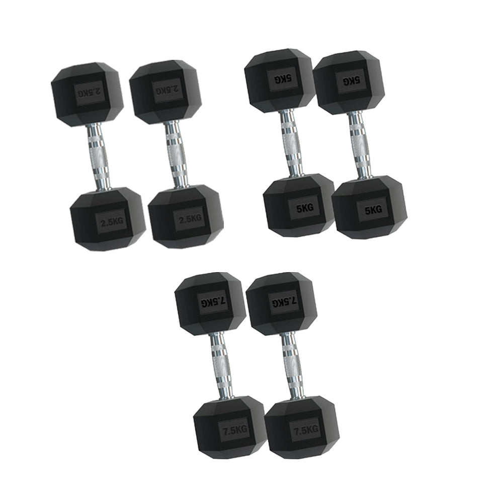 Hex Dumbbells 2.5–15kg with Rack