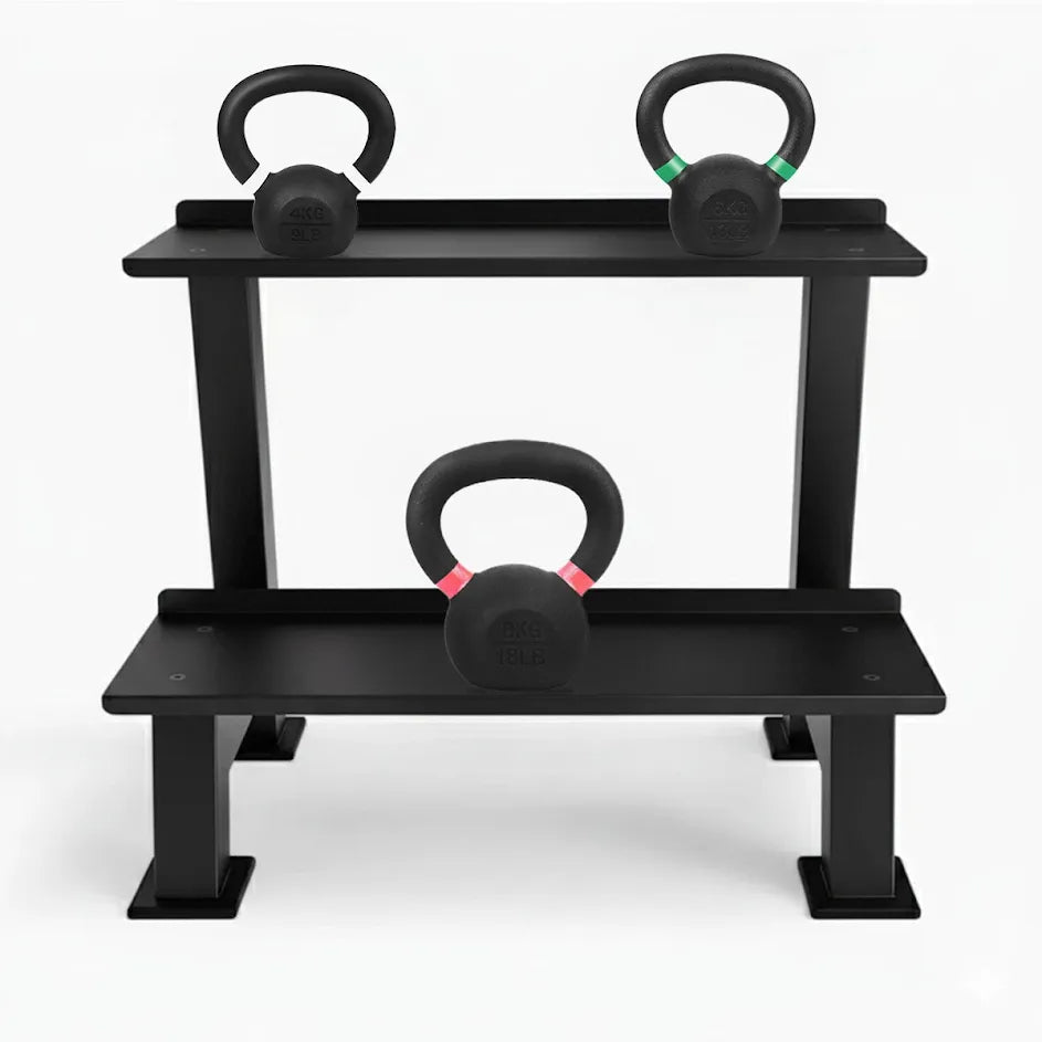 Heavy-Duty 2-Tier Steel Kettlebell & Dumbbell Storage Rack for Home & Commercial Gym