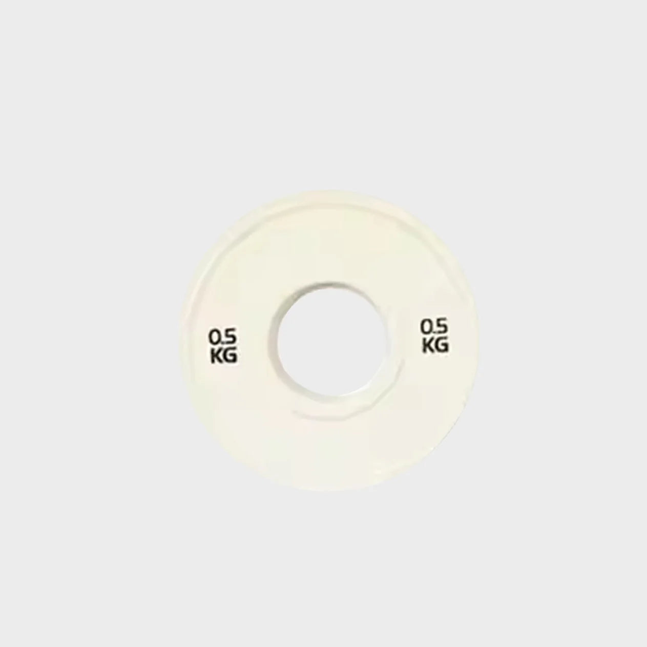 White weight plate with '0.5 KG' marking on a light gray background