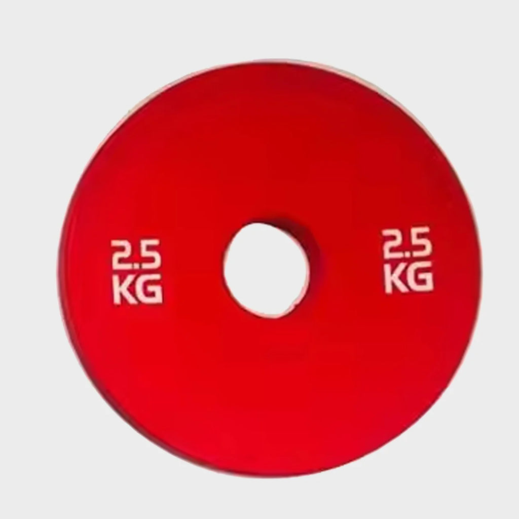 Red weight plate with '2.5 KG' marking on a light gray background